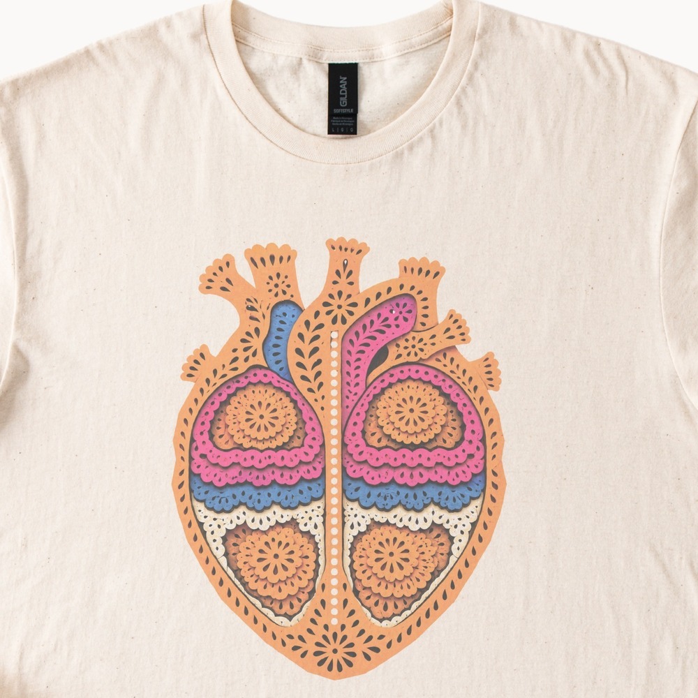 Anatomical Heart Blooming in Paper-Cut Rosettes Tee
